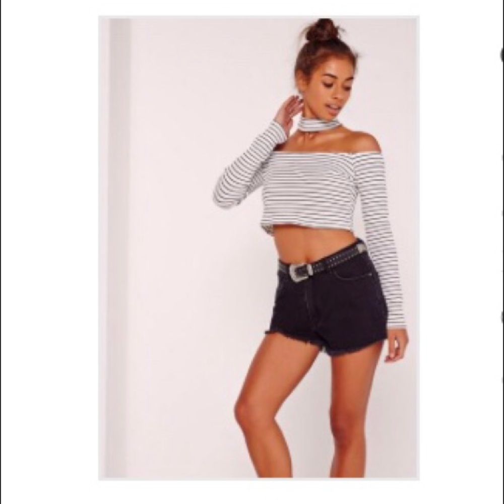 Missguided choker bardot stripe crop top white